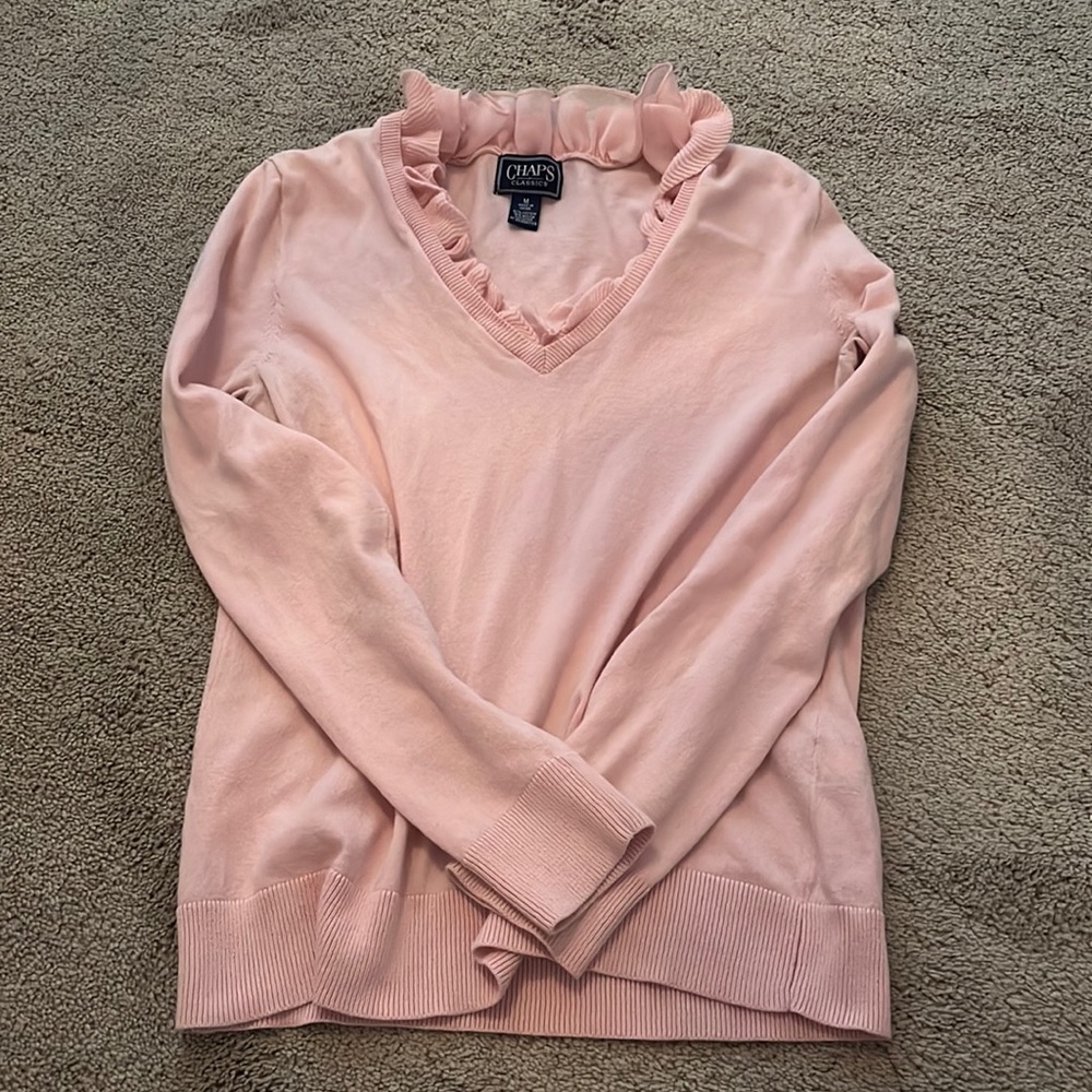 chaps classics v neck sweater with frills